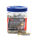 Tough Number 10 By 3 Half Inch Decking Screws Featuring Six Lobe Drive And Galvanized Bronze Finish 180 Count Jar with driver bit.