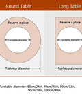 Diagram showing Built To Last Lazy Susan Turntable 40 inch fit on round and long tables for dining ease.