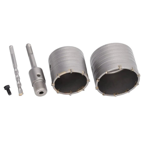 Heavy Duty Semme 5 Pcs Concrete Hole Saw Set With Yg8 Alloy Drill Bits For Masonry Stones Bricks Wall Cutting Featuring Laser Welded Carbide Tips And Super Durable Power That Keeps It Real Smooth Any Job. two hole saws and drill bits