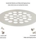 Solid Heavy Duty Shower Strainer Drain Cover With Screw In Trim Set Rust Resistant Brushed Nickel Finish showing screws and strainer design.