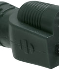 Close-up of Indoor Outdoor Extension Cord 25 Foot 3 Prong Grounded Plug With 3 Outlets Weather Resistant Vinyl ETL Certified, plug view.