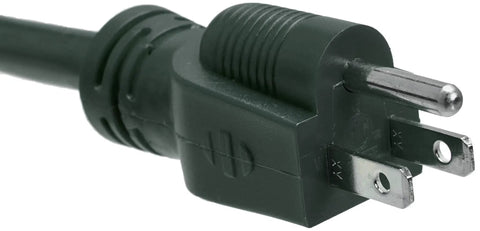Close-up of Indoor Outdoor Extension Cord 25 Foot 3 Prong Grounded Plug With 3 Outlets Weather Resistant Vinyl ETL Certified, plug view.