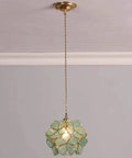 Petals Tiffany Style Stained Glass Ceiling Pendant Light with Eight Inch Lampshade in Textured Aqua Blue Cherry Blossom Finish
