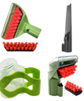 Front view: replacement brushes and attachments for Bissell Little Green Machine with red-bristle heads.