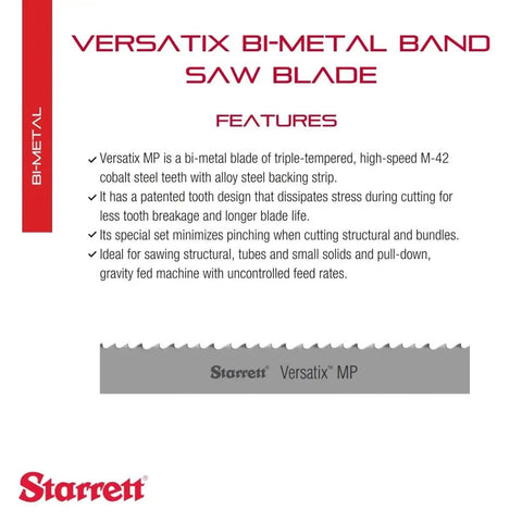 Versatix MP Bi-Metal Band Saw Blade With M-42 Cobalt Teeth For Beefy Fast And Clean Cuts On Structural, Tubing And Small Solids, features list