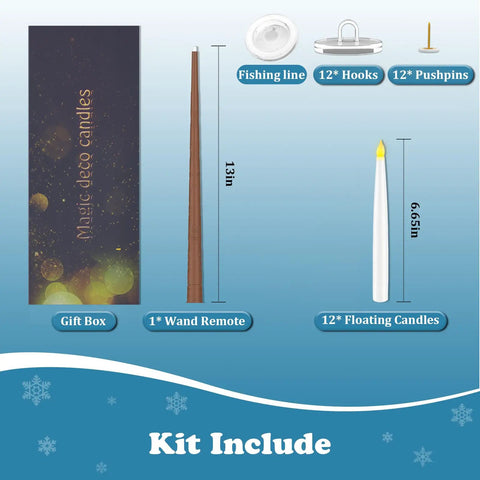 Spooky LED Floating Candles With Wand Remote Dope Flameless Taper Candles Set with accessories including fishing line.