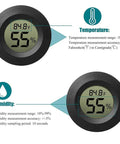 Six Pack Mini Hygrometer Thermometer Digital LCD Humidity And Temperature Monitor For Indoor Outdoor Use In Greenhouses And Reptile Enclosures Reads Fahrenheit Or Celsius Super Handy And Easy To Read, black round digital display