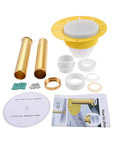 Premium Freestanding Tub Drain Kit With Tail Pipe Adapter For Bathtub Rough In Plumbing Connector No Sweat DIY Install State Standard P Trap Adapter parts including gold pipes, templates, and connectors.