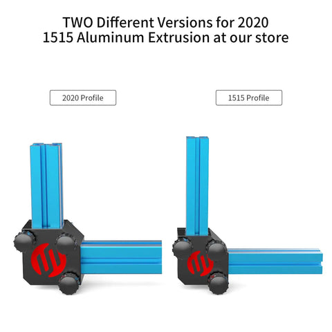 Comparison of 2020 and 1515 aluminum extrusion profiles with 3D Printer Right Angle Tool And Corner Bracket For 2020 Aluminum Extrusion.