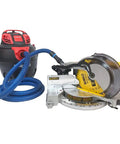 10 Foot Anti Static Vacuum Hose for Shop Vacuums with Expanded Multi Brand Tool Adapter Set attached to a power tool