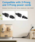 Ultra Thin Flat Plug Extension Cord 1Ft Right Angle Low Profile 3 Prong Grounded Power Cable installed in kitchen space