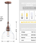 Modern Industrial Farmhouse 6.5 Inch Hand Blown Seeded Glass Pendant Lights In Washed Copper Finish Dope 3 Pack With 1 Light Each Ceiling Fixture For Kitchen Island Bedroom Bar Corridor Sink, showcasing pendant specifications and bulb guide