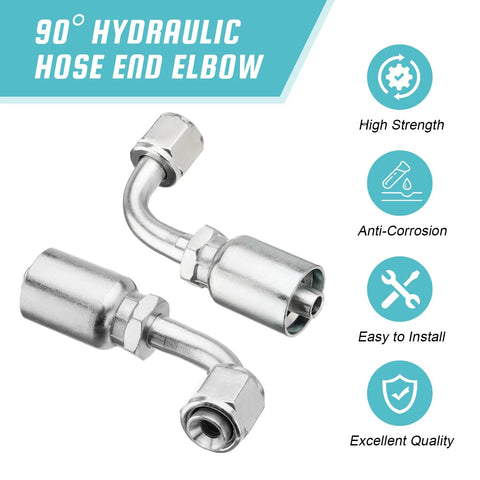 90 degree 3/8 inch hydraulic hose fittings with elbow design for heavy-duty use, featuring high strength and easy installation.