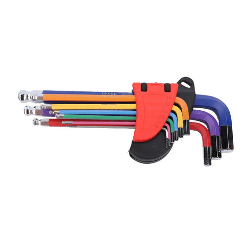 Premium Zunate Hex Key Set With Ball End Metric Wrenches For Bike Furniture And Electrical Repair, Color Coded Cr V And S2 Steel Tools, Tough Gear To Get The Job Done. color-coded ball-end metric hex keys in red holder