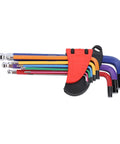 Heavy Duty 9 Piece Metric Hex Key Set With Ball End Crv S2 Steel Tor Tools Color Coded L Shaped Allen Wrenches For Bike Car Furniture Fixing And Electrical Repair Jobs, color coded in holder