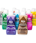 Rit DyeMore 7 oz liquid synthetic fiber dye set in assorted colors, nine bottles with white caps