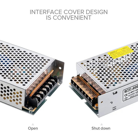 AC 100 to 240V to DC 12V 16.5A 198W Switching Power Supply Converter for LED Strips CCTV Cameras Security Systems and Radios, side view