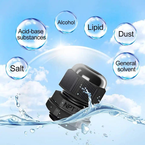 12 Pack 3/8 Inch NPT Cable Glands Nylon PA66 IP68 Waterproof Adjustable Power Strain Relief Cord Grip in water