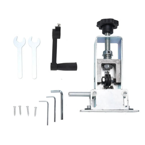 Fabater 2 In 1 Wire Stripper Machine Portable Hand Crank And Drill Powered components showing adjustable blades and tools.