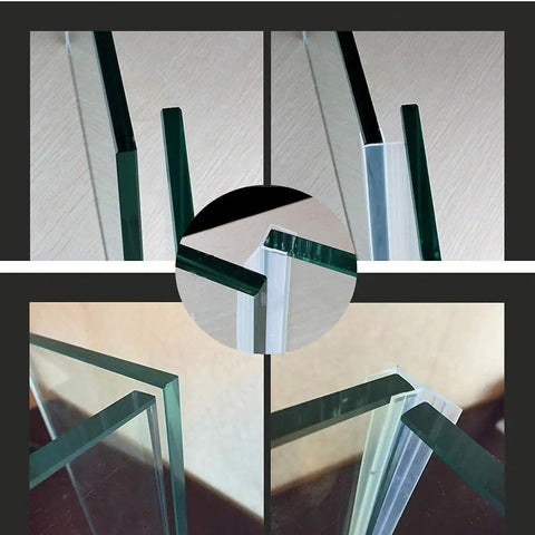 Close-up of Shower Door Seal Strip For Frameless Glass, 120 Inch Cuttable Length, 20mm Water Retaining Edge attached to glass