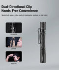 P2 Tactical Pen Light With 1000 Lumens, 886ft Throw, USB-C Rechargeable Or 2AA Compatible showing dual-directional clip use