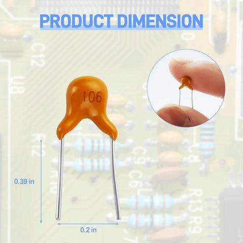 Close-up of multilayer ceramic capacitor dimension from the Massive 480 Piece Multilayer Ceramic Capacitor Kit With 24 Values From 10pF To 10uF