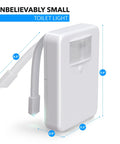 Rear Toilet Light With Motion Sensor 16 Color LED Night Light For Late Night Bathroom Trips Auto On When You Enter Auto Off When You Leave White Finish 2 Pack, dimensions shown