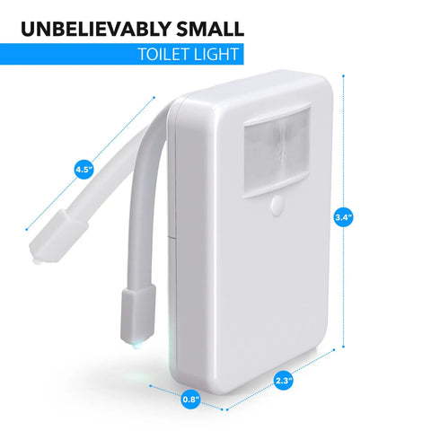 Rear Toilet Light With Motion Sensor 16 Color LED Night Light For Late Night Bathroom Trips Auto On When You Enter Auto Off When You Leave White Finish 2 Pack, dimensions shown