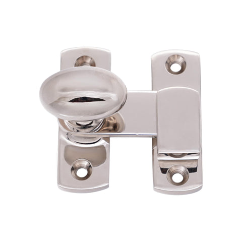 Polished Nickel Oval Cabinet Turn Latch 55mm Cupboard Lock for Kitchen and Bath Cabinets, top view showing oval thumb turn