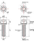 Technical drawing of Lightweight Titanium M5x20mm Hex Bolts With Washer for Bicycle Stem, including dimensions, Grade 5 6AL4V Titanium Alloy.