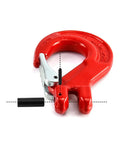 2 Pack Grade 80 Drop Forged Alloy Steel Clevis Sling Hooks With Latch 3/8 Inch Safety Chain Swivel Connectors 6944 Lbs. Close-up view.