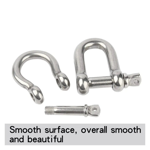 M5 D Type Clevis Shackle Real Deal 304 Stainless Steel U Shaped Rigging Hardware Heavy Hitter components showcasing smooth finish and durability.