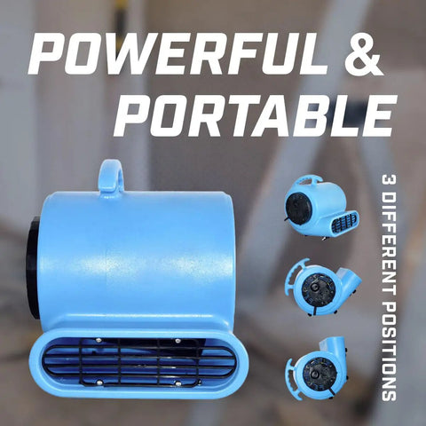Pro Grade Heavy Duty Industrial Air Mover And Carpet Dryer, 2800 CFM, blue body, multiple angles shown, commercial use