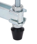 Close-up of Beefy Heavy Duty Toggle Clamp With 227kg Clamping Power, iron body and plastic handle, vertical push pull design.