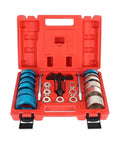 Car oil seal removal and installation tool set, 22 pieces in red case with blue cups and silver spacers