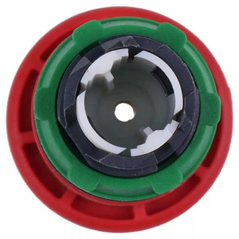 Top view of Heavy Duty Straight Swap Emergency Stop Button and E Stop Switch, showing red housing and inner components for industrial scissor lift.