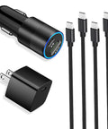 Hefty 48W Cigarette Lighter Car Charger Hooked Up To A Zippy 20W Wall Adapter with two Type C cables.