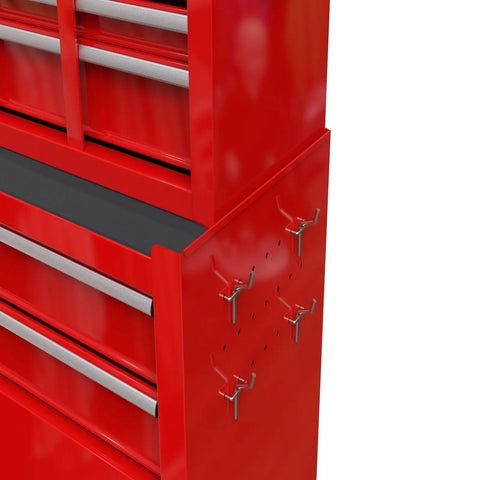 Side view of 8 Drawer High Capacity Rolling Tool Chest With Wheels Removable Tool Box Combo For Workshop Mechanics And Garage Red Durable Powder Coated Steel Lockable And Spacious Storage For Pros And DIYers