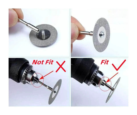 Professional Cutting Disc Set For Circular Saw Blades And Abrasive Grinding Wheels Plus Mandrel Power Tool Accessory Kit fitting demonstration with 22mm hole.