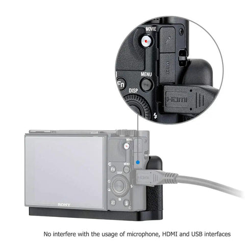 Beefy Metal Hand Grip L Bracket For RX100 VII Camera Anti Slip Accessory with clear HDMI and microphone jack access