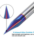 V-shaped alloy carbide engraving router bit with rainbow-coated tip and metal shank for CNC carving