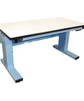 Millennium II Electric Height Adjustable Workbench With 60 By 30 Inch Surface, Light Blue Steel Frame, Plastic Laminate Top