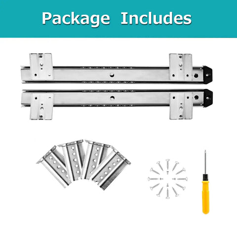 Heavy Duty Ball Bearing Drawer Slides For Under Desk Keyboard Tray Ultra Smooth Silent Glide Rust Resistant Metal Telescopic rails and hardware included.