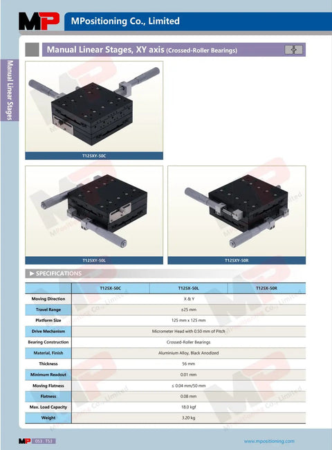 Dope Precision XY Translation Stage With 50 mm Travel And 125 By 125 mm Platform, Manual Micrometer Drives, 0.01 mm Resolution