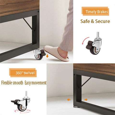 Image of stem casters with 360 degree swivel TPR wheels for carts, furniture dolly, and workbenches, shown installed with brake.