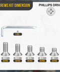 Rock Solid 100 Piece M6 Flat Head Phillips Screw Bolt Assortment With Allen Key Tool Silver 304 Stainless Steel Hardware Kit, sizes 8-16mm