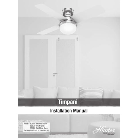Timpani 44 Inch Ceiling Fan Fresh White With Reversible Motor For Seasonal Cooling And Warm Air Circulation illustrated.