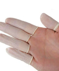 Hand wearing Disposable Latex Finger Cots 222 Pcs Anti Static Protective Fingertips for Electronic Repair, showing non-slip fit