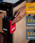 120V Knee Paddle Switch For Power Tools, 15 Amp, 5.5 Ft Cord, Hands Free Safety Cutoff For Table Saws in use on workbench