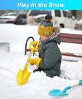 Child using 16 Inch Kids Beach Shovel Set Of 3 Durable Wood Handle ABS Plastic Sand Snow Garden Shovels For Beach Sandbox Backyard Fun